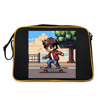 Un jeune faisant du skateboard en pixel art - Sac Retro - noir/or - Dos