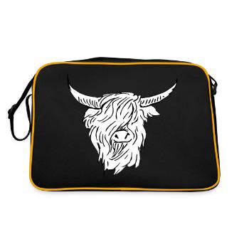 scottish highlander black white line drawing - Retro Bag - black/gold - Back