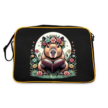Mignon Capybara Lisant Un Livre - Sac Retro - noir/or - Dos