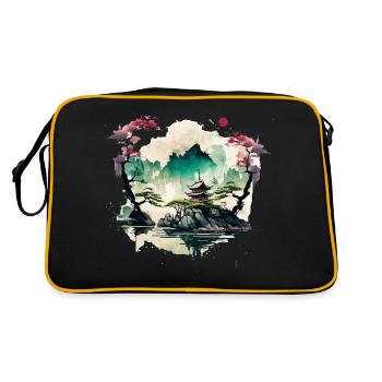 Chinesischer Tempel auf einer Klippe - Retro Tasche - Schwarz/Gold - Hinten