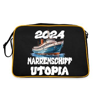 Narrenschiff Utopia, Zitat von Franz Josef Strauß - Retro Tasche - Schwarz/Gold - Hinten