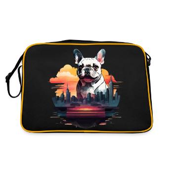 SILHOUETTE DE BOULEDOGUE FRANÇAIS AVEC UN COUCHER DE SOLEIL DE VILLE - Sac Retro - noir/or - Dos