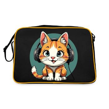 Chat mignon avec des écouteurs - écouter de la musique - Sac Retro - noir/or - Dos