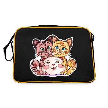 Two kittens with stuffed animal - Retro Bag - black/gold - Back