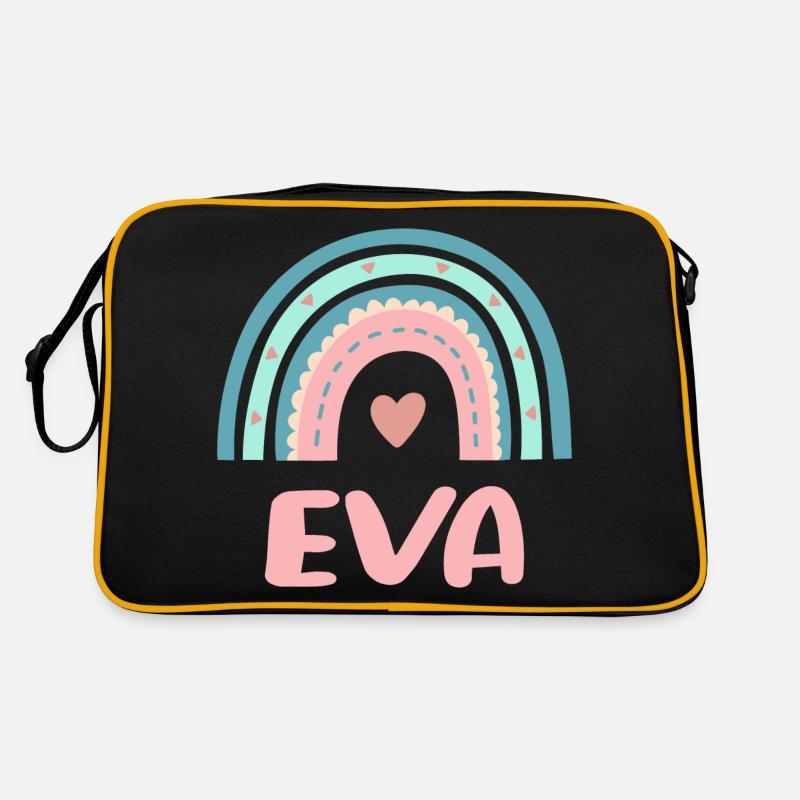 Eva Name Regenbogen Baby - Retro Tasche - Schwarz/Gold