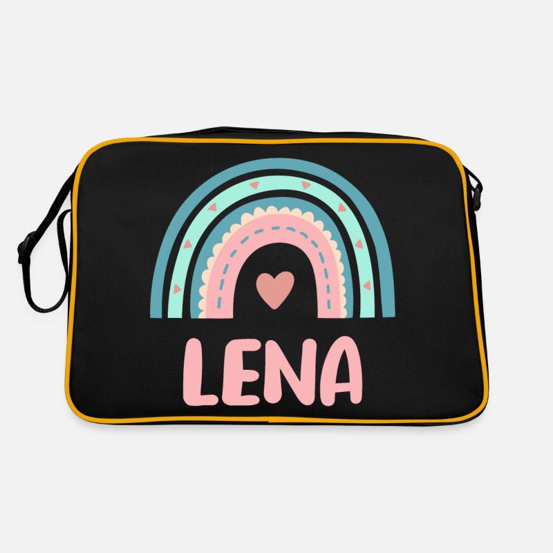 Lena Name Regenbogen Baby - Retro Tasche - Schwarz/Gold