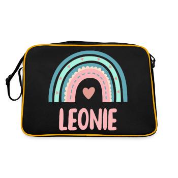 Leonie Name Regenbogen Baby - Retro Tasche - Schwarz/Gold - Hinten