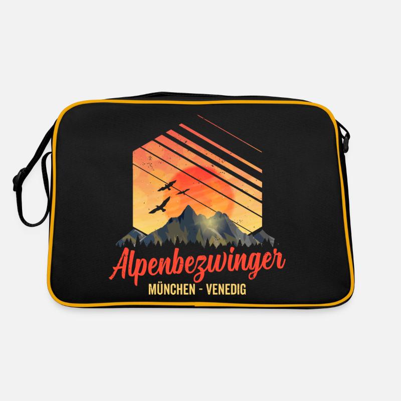 Alpenüberquerung München Venedig Alpenbezwinger - Retro Tasche - Schwarz/Gold
