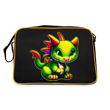 Kleiner süßer grüner Fantasy Drache - Retro Tasche - Schwarz/Gold - Hinten