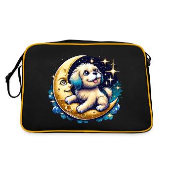 Niedlicher Hund auf freundlichem Halbmond - Farbe - Retro Tasche - Schwarz/Gold - Hinten