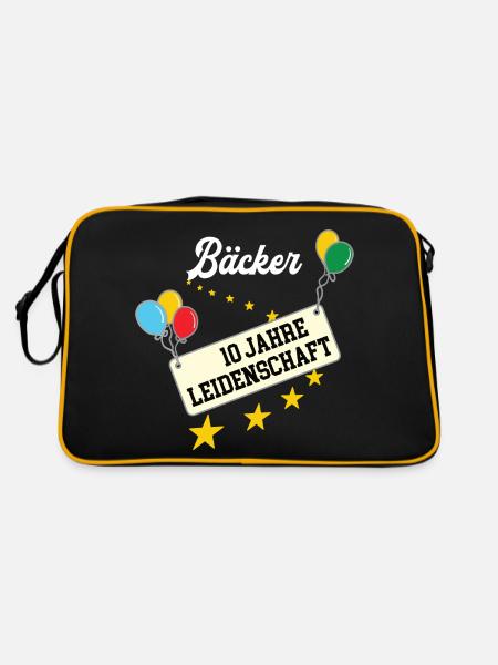 Bäcker 10 jähriges Jubiläum Bäckerei 10 Jahre - Retro Tasche - Schwarz/Gold - Hinten