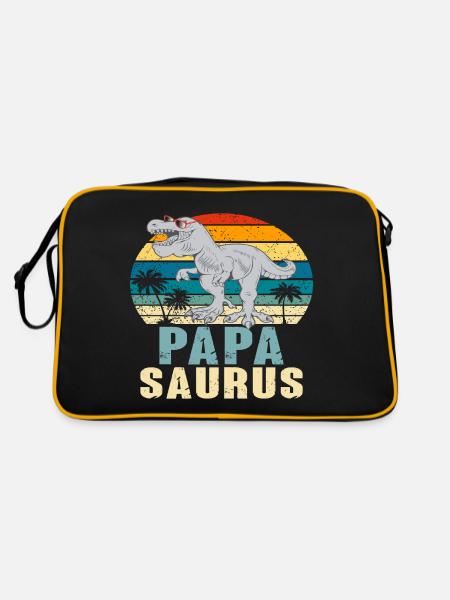 Papasaurus Fête des Pères Dinosaure T-Rex Idée Cadeau - Sac Retro - noir/or - Dos