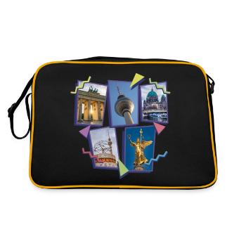 Berlin Deutschland Stadt Skyline Collage - Retro Tasche - Schwarz/Gold - Hinten