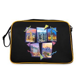 Frankfurt Deutschland Stadt Skyline Collage - Retro Tasche - Schwarz/Gold - Hinten