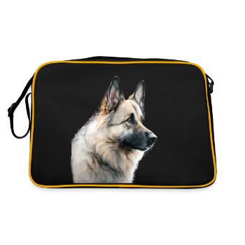 Watercolour Dog / Hund Deutscher Schäferhund - Retro Tasche - Schwarz/Gold - Hinten
