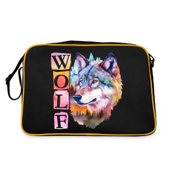 Wolf Wolfskopf Tier Natur Wildnis Wald Bäume Kunst - Retro Tasche - Schwarz/Gold - Hinten