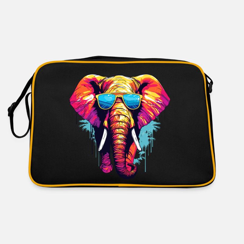 Elefant mit Sonnenbrille - Retro Tasche - Schwarz/Gold