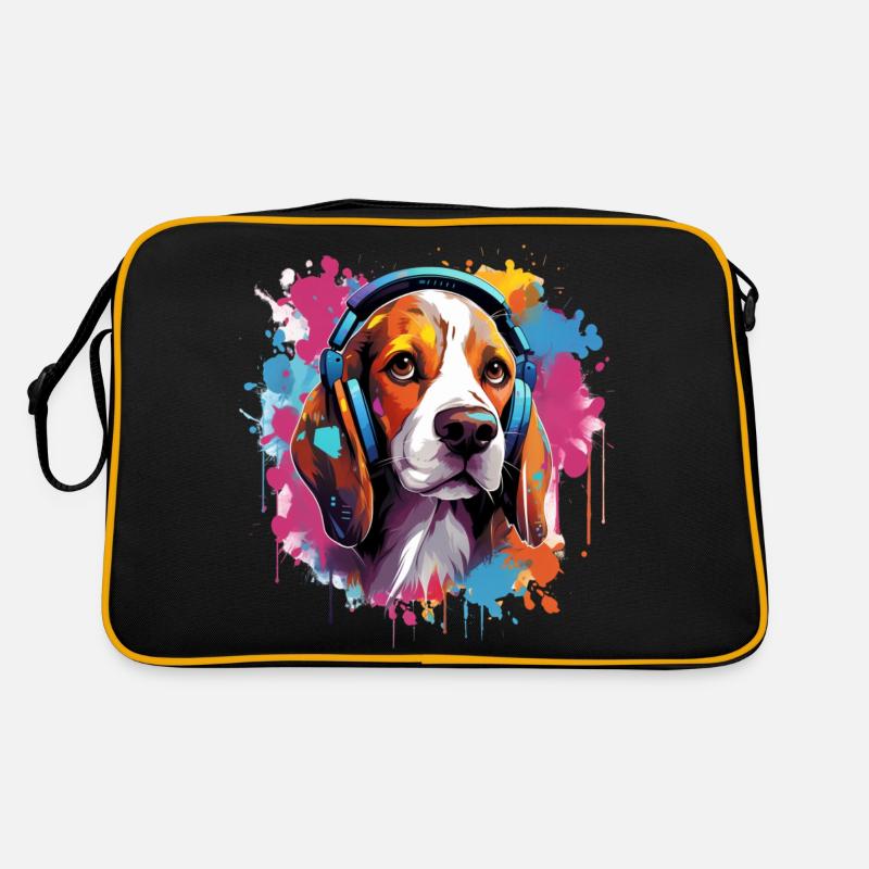Bunter Beagle mit Kopfhörer Farbspritzer Retro Tasche