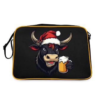 Kuh Weihnachten Bier - Retro Tasche - Schwarz/Gold - Hinten