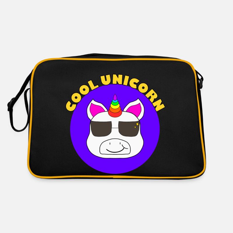 cooles Einhorn mit Sonnenbrille - Retro Tasche - Schwarz/Gold