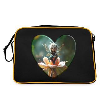Wilde Fee auf Blume – Fantasy Herzmotiv - Retro Tasche - Schwarz/Gold - Hinten