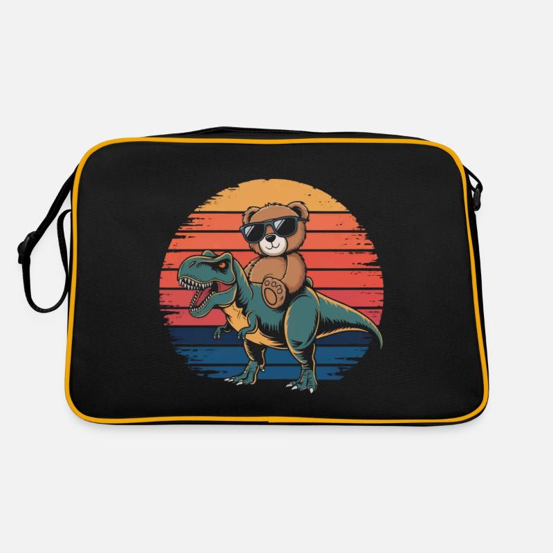 Teddybär reitet einen Dinosaurier Retro Tasche