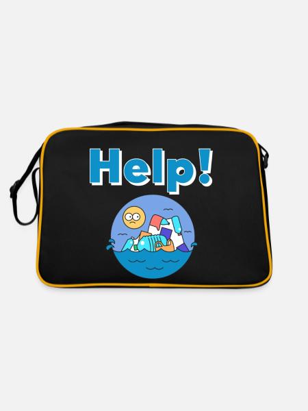 Plastik Naturschutz Umweltschutz - Retro Tasche - Schwarz/Gold - Hinten