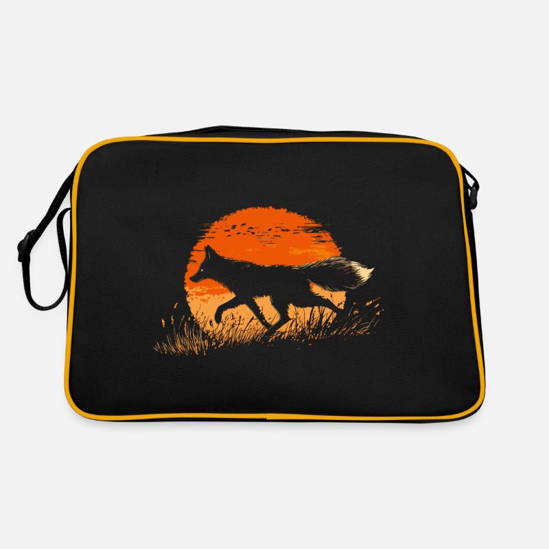 Fuchs Silhouette vor einer Sonne Retro Tasche