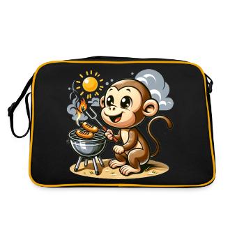 Cute BBQ Monkey - Retro Tasche - Schwarz/Gold - Hinten