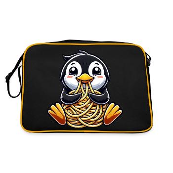 Clumsy penguin eats spaghetti - Retro Bag - black/gold - Back