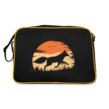 Silhouette de renard courant devant un soleil - Sac Retro - noir/or - Dos
