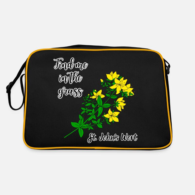 Finde mich im Gras... Johanniskraut - Retro Tasche - Schwarz/Gold
