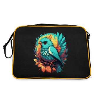 Blauer süßer gezeichneter Vogel - Retro Tasche - Schwarz/Gold - Hinten
