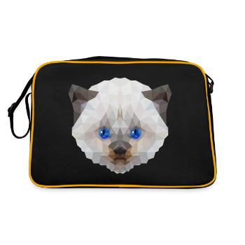 Weiße Katze miaut - süßes Motiv im Polygonstyle - Retro Tasche - Schwarz/Gold - Hinten