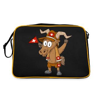 Schweizer Steinbock Fan - Retro Tasche - Schwarz/Gold - Hinten