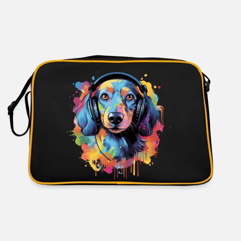 Teckel coloré avec des écouteurs Sac Retro