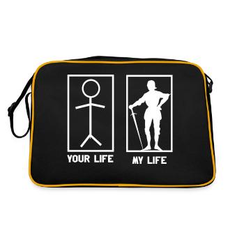 Retro Mittelalter Ritterturnier Tjost Buhurt - Retro Tasche - Schwarz/Gold - Hinten