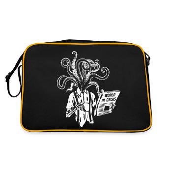 Coffee-drinking skeleton with tentacles, newspaper - Retro Bag - black/gold - Back