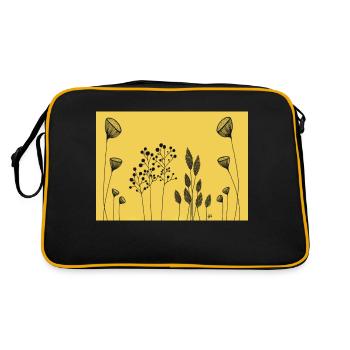 Drawing Flowers black yellow Fine Line Art - Retro Bag - black/gold - Back