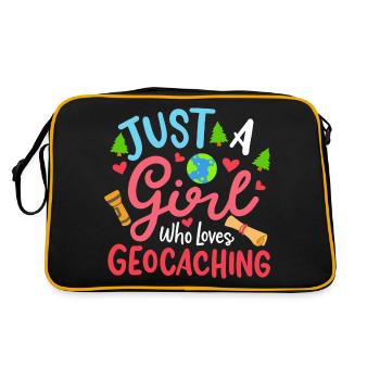 Mädchen, das Geocaching liebt - Retro Tasche - Schwarz/Gold - Hinten