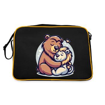 Cuddling Bear And Lion In Love - Retro Bag - black/gold - Back