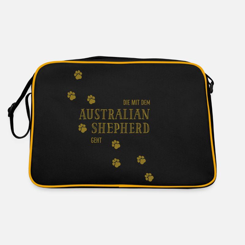 Die mit dem Australian Sheperd geht - Hundepfoten - Retro Tasche - Schwarz/Gold