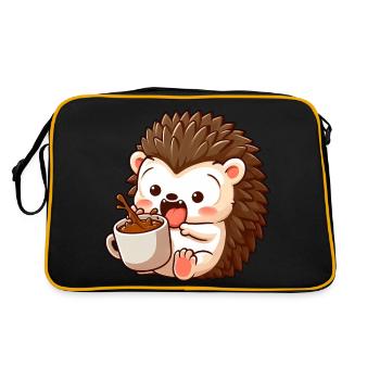 Hedgehog caffeine comic funny shocked hedgehog - Retro Bag - black/gold - Back