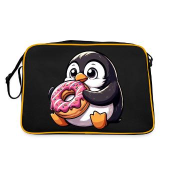 Cute penguin nibbles on donut comic - Retro Bag - black/gold - Back