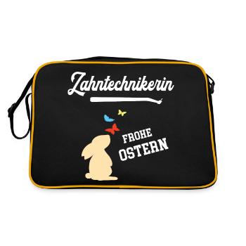 Zahntechnikerin Frohe Ostern Ostergeschenk Dentist - Retro Tasche - Schwarz/Gold - Hinten