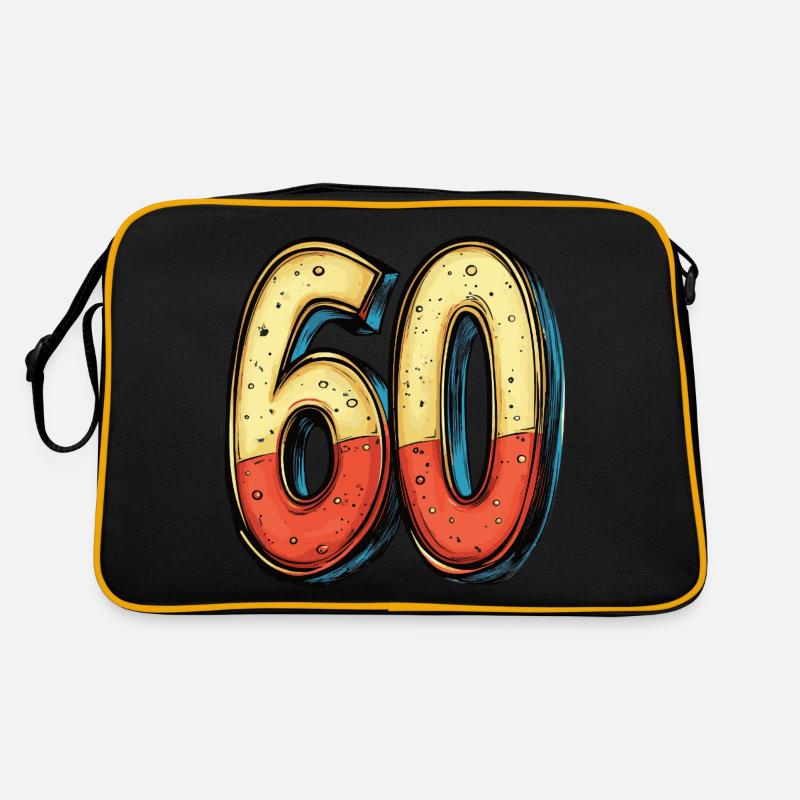 60 Zahl Bunt - Retro Tasche - Schwarz/Gold