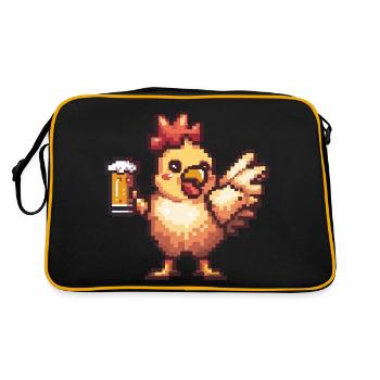 Huhn Pixel Bier - Retro Tasche - Schwarz/Gold - Hinten