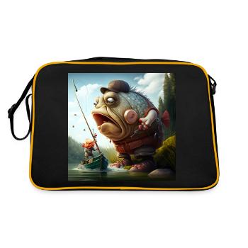 Angler Karikatur - Retro Tasche - Schwarz/Gold - Hinten