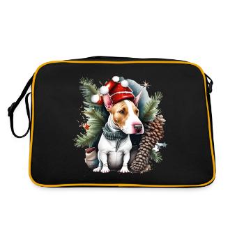Bull Terrier anglais Porte un chapeau de Père Noël - Sac Retro - noir/or - Dos