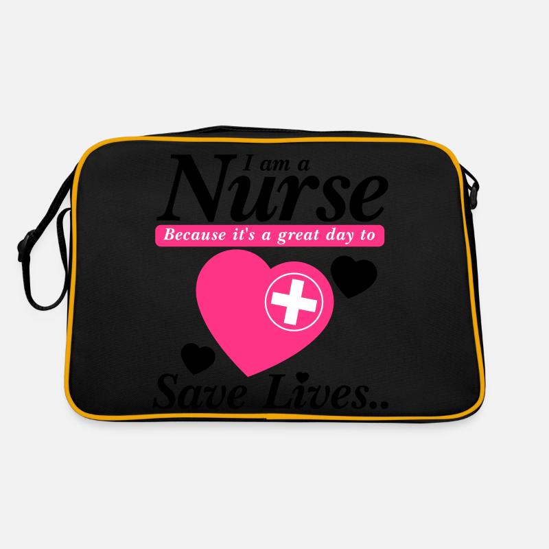 Krankenschwester Save Lives Black Pink - Retro Tasche - Schwarz/Gold